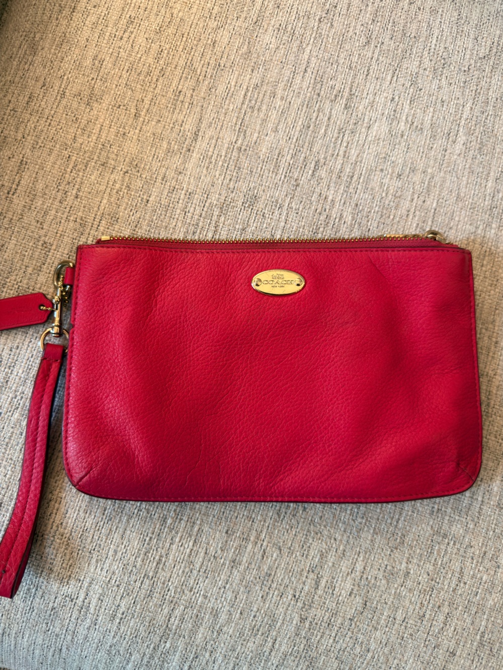 Coach Red Leather Wristlet with Gold Hardware